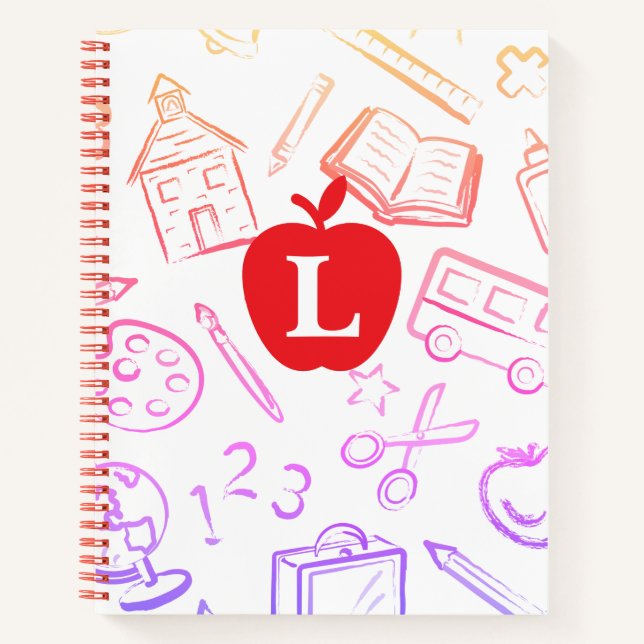 Apple for the Teacher Monogram Spiral Notebook (Front)