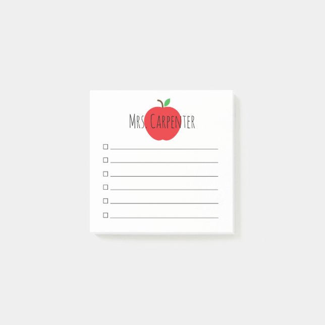 Apple for the Teacher Personalised Check List Post-it Notes (Front)
