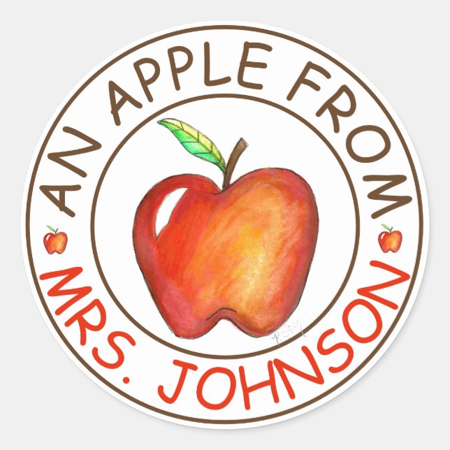 Apple From The Teacher Personalised Student Reward Classic Round Sticker (Front)