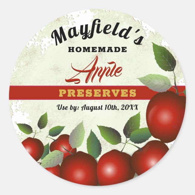 Apple Fruit Canning | Jam Jar Classic Round Sticker (Front)