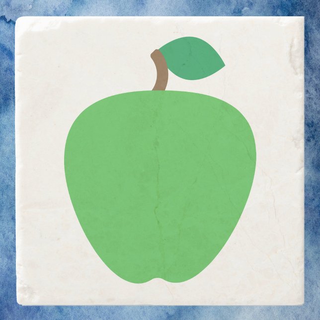 Apple Fruit Green Stone Coaster (A coaster with a graphic of a green apple.)