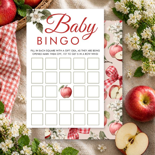 Apple & Gingham Baby Shower Bingo Game Cards (Baby Bingo Game Card)