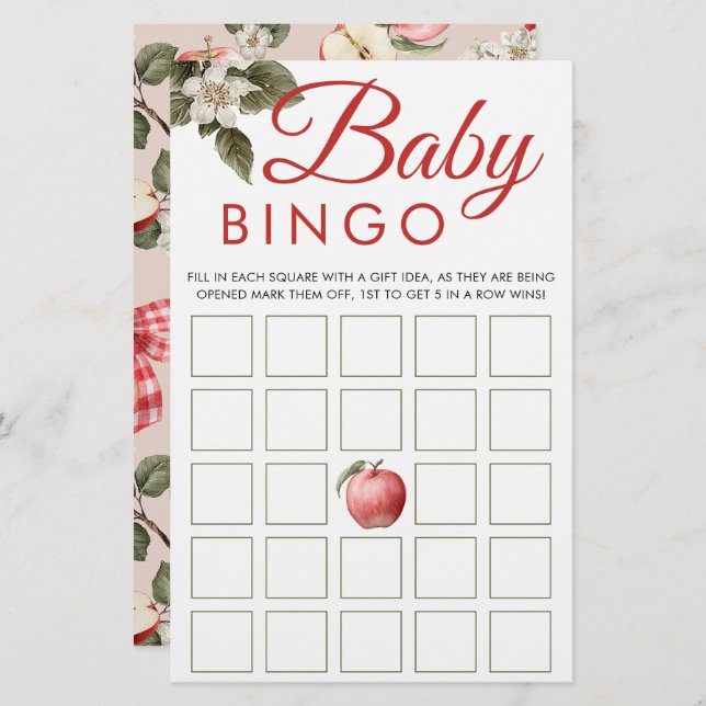Apple & Gingham Baby Shower Bingo Game Cards (Front/Back)