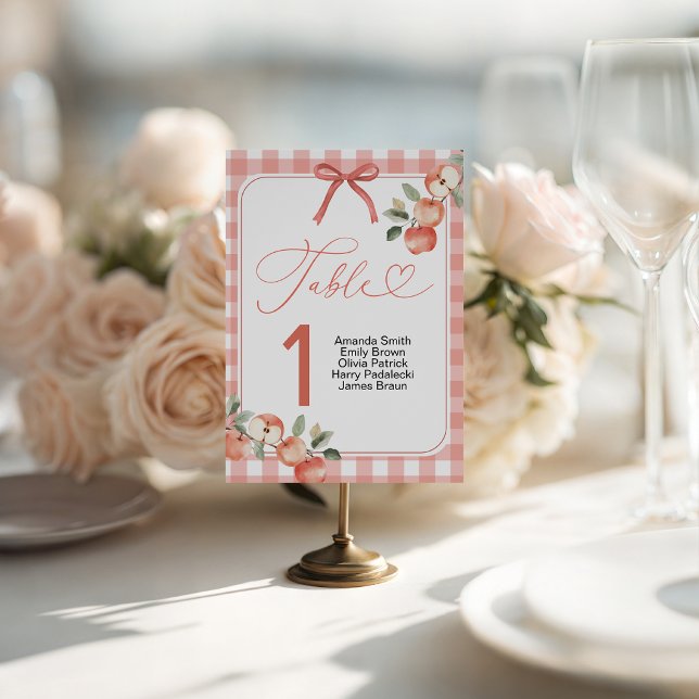 Apple Gingham Baby Shower Table Numbers Pedestal Sign (Creator Uploaded)