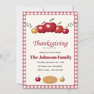 Apple Gingham Farmhouse Thanksgiving Dinner Invitation