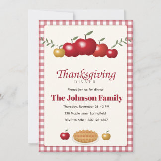 Apple Gingham Farmhouse Thanksgiving Dinner Invitation