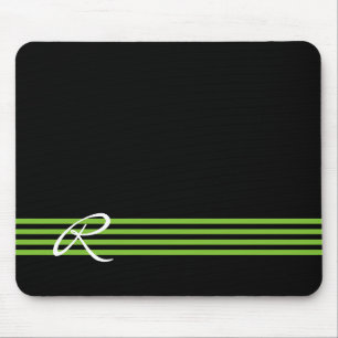 Apple Green and Black Stripes with Monogram Mouse Pad