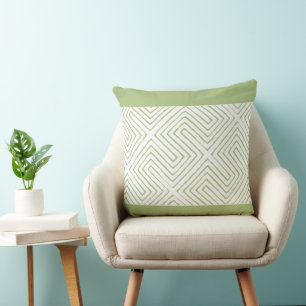 Apple Green and White African Mud Cloth pattern Cushion