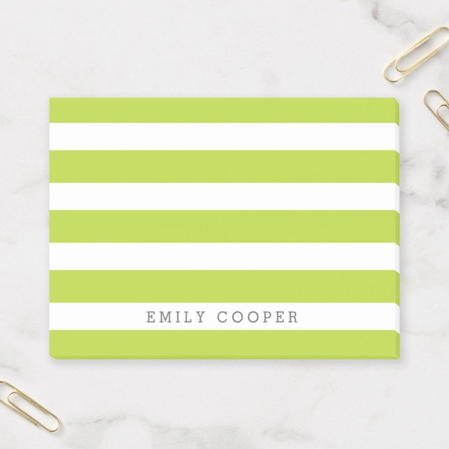 Apple Green and White Classic Stripes Monogram Post-it Notes (Creator Uploaded)
