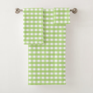 Apple Green and White Gingham Check Bath Towel Set