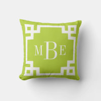 Apple Green and White Greek Key Monogram