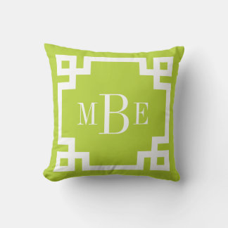 Apple Green and White Greek Key Monogram Cushion