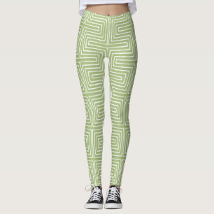 Apple Green and White Maze African Mud Cloth Leggings