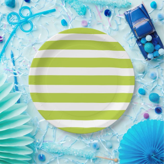 Apple Green and White Stripes Paper Plate (Party)