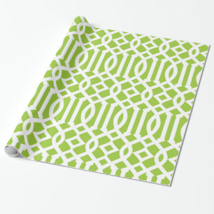 Apple Green and White Trellis Pattern Wrapping Paper