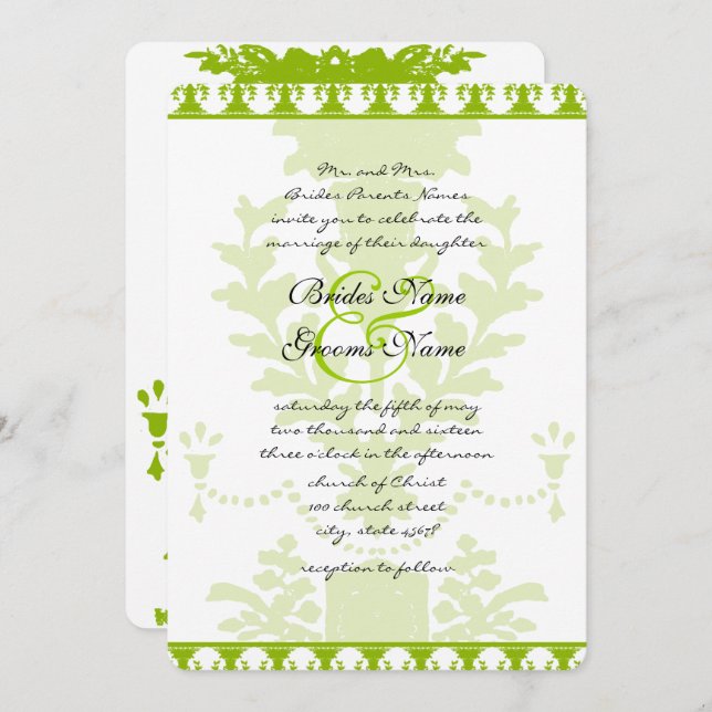 Apple Green Antique Urn Wedding Invitation (Front/Back)