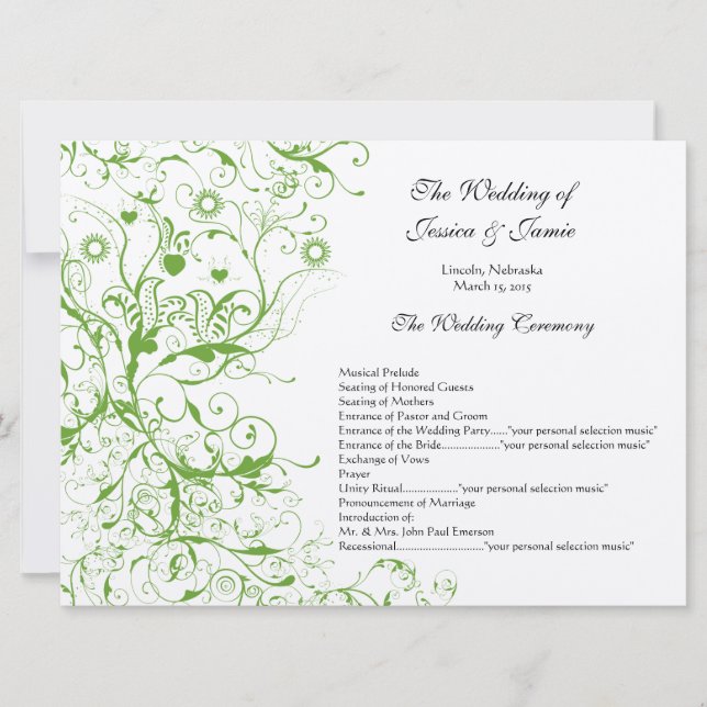 Apple Green Birds Swirl Wedding Order of Service Invitation (Front)