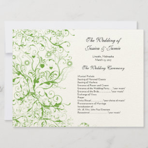Apple Green Black Birds Swirl Order of Service Invitation