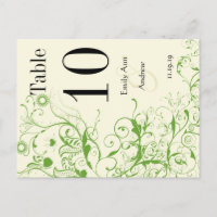 Apple Green & Black Birds Swirl Table Number