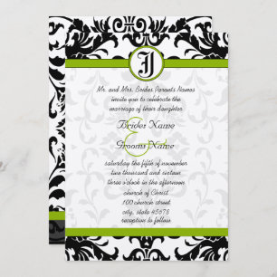 Apple Green & Black Damask Wedding Invitation