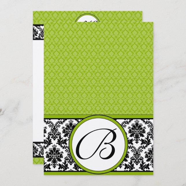 Apple Green & Black Damask Wedding Invitation (Front/Back)