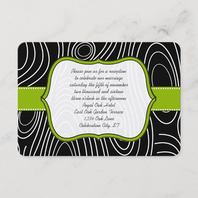 Apple Green Black Wood Grain Reception Card (Front)