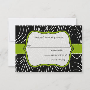 Apple Green & Black Wood Grain Wedding Dots RSVP Card