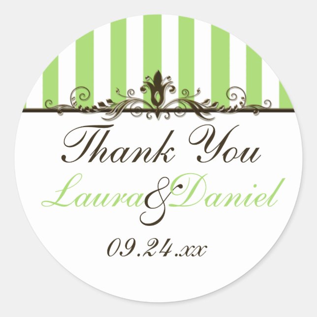 Apple Green, Brown, White Wedding Favour Sticker (Front)