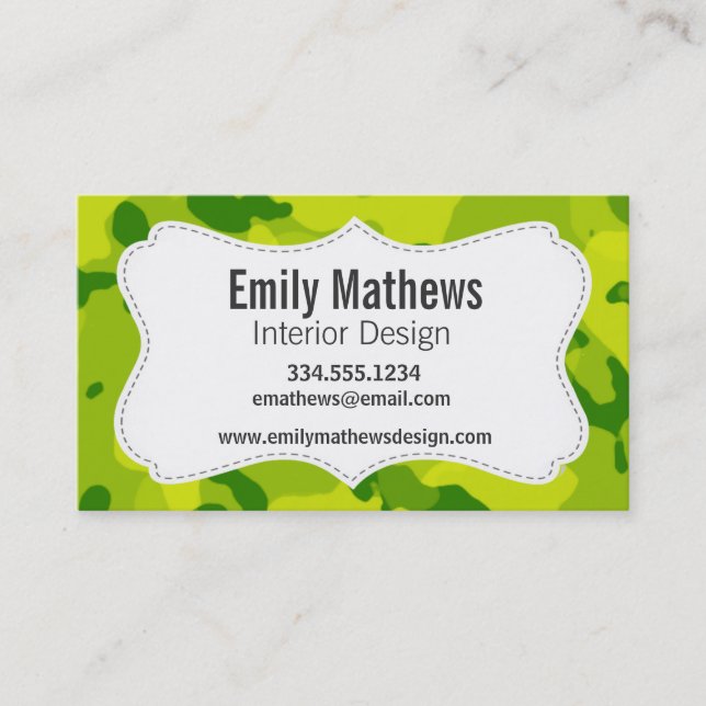 Apple Green Camo; Camouflage Business Card (Front)