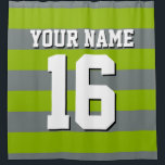 Apple Green Charcoal Sports Jersey Preppy Stripe Shower Curtain<br><div class="desc">Preppy Striped Team Jersey / Sports Jersey / Football Jersey / Rugby Jersey with Custom Name Customise this with your own name or team name and a number. You can change the size, colour and placement of the text if you need to make changes, change the colour of or remove...</div>