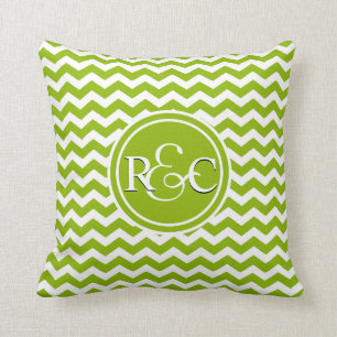 Apple Green Chevron Personalised Initials Monogram Cushion