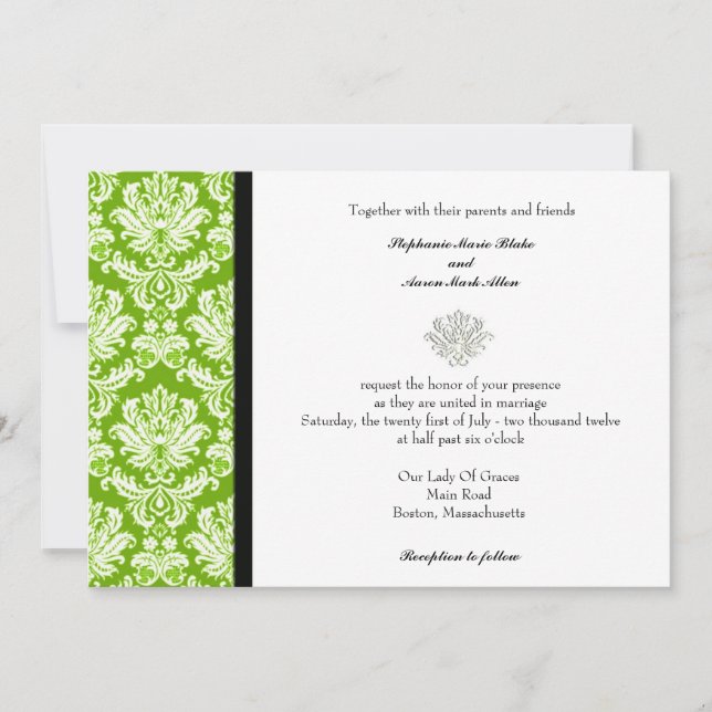 Apple Green Classic Damask Wedding Invitation (Front)