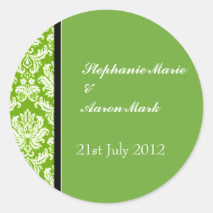 Apple Green Classic Damask Wedding Label Sticker