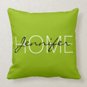 Apple green colour home monogram cushion