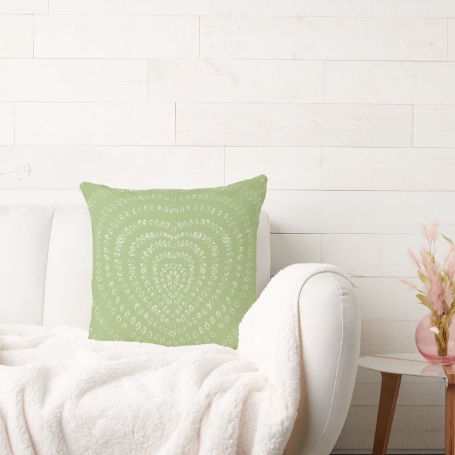 Apple Green Concentric White Hearts Boho Cushion (Couch)
