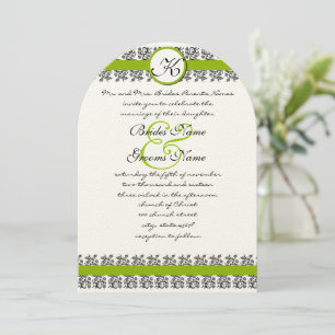 Apple Green Damask Borders Wedding Invitation