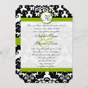 Apple Green Damask Swirls Wedding Invitation