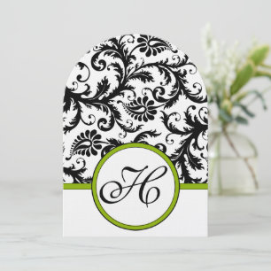 Apple Green Damask Swirls Wedding Invitation