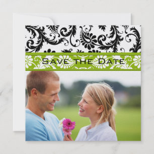 Apple Green Damask Swirls Wedding Save the Date