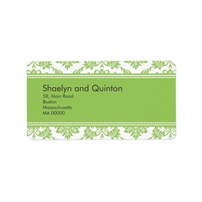 Apple Green Damask Wedding Address Labels (Front)