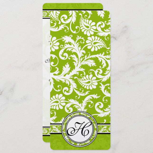Apple Green Damask Wedding Invitation (Front/Back)