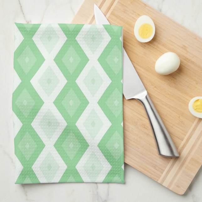 Apple green diamond pattern tea towel (Quarter Fold)