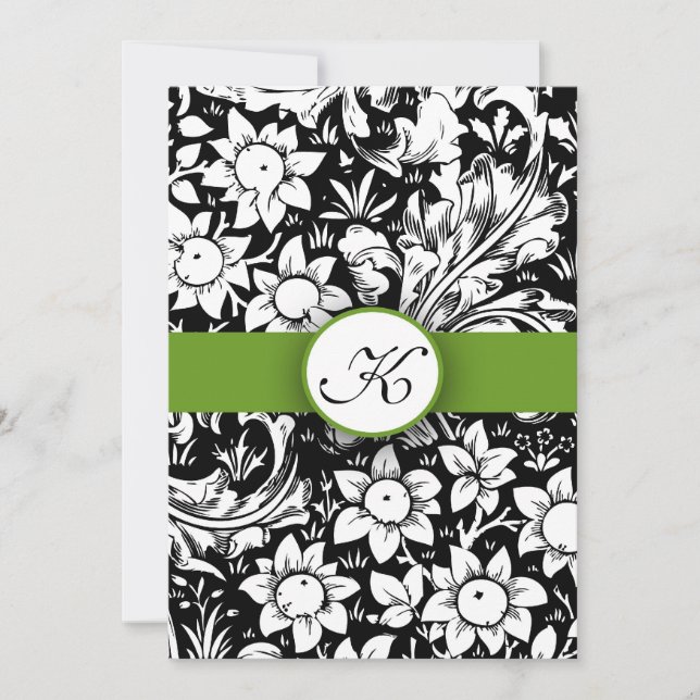 apple green elegant damask monogram wedding invite (Front)