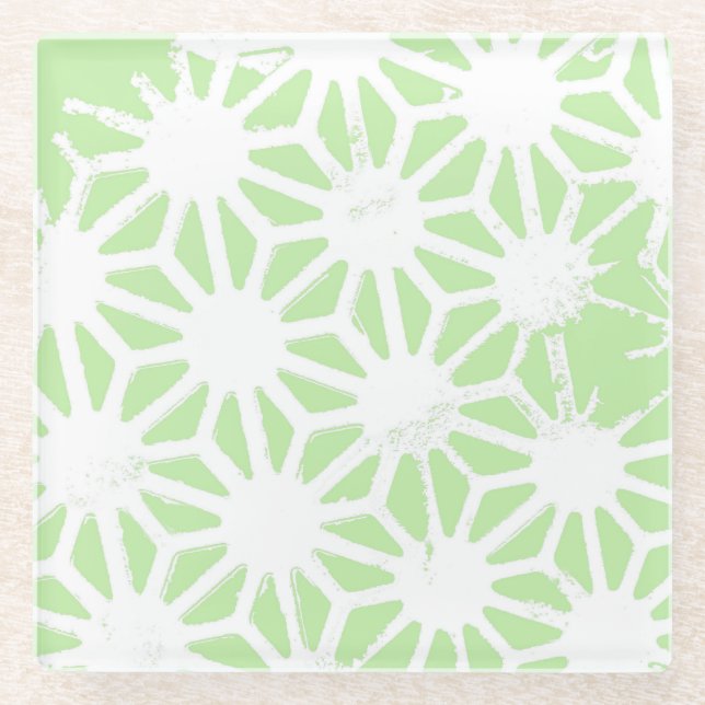 Apple green geometric pattern glass coaster (Front)