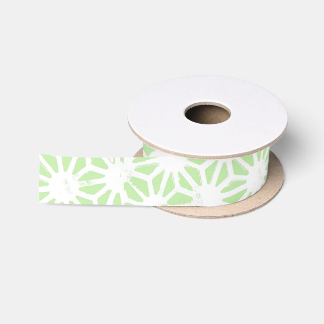 Apple green geometric pattern satin ribbon (Spool)