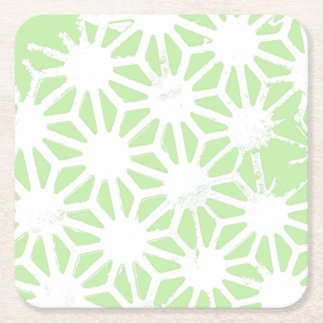Apple green geometric pattern square paper coaster (Front)