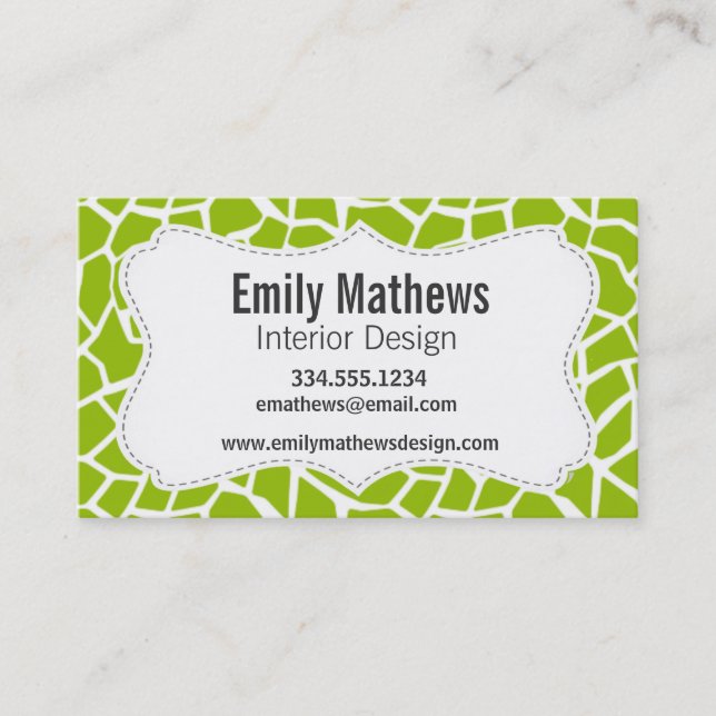 Apple Green Giraffe Animal Print Business Card (Front)