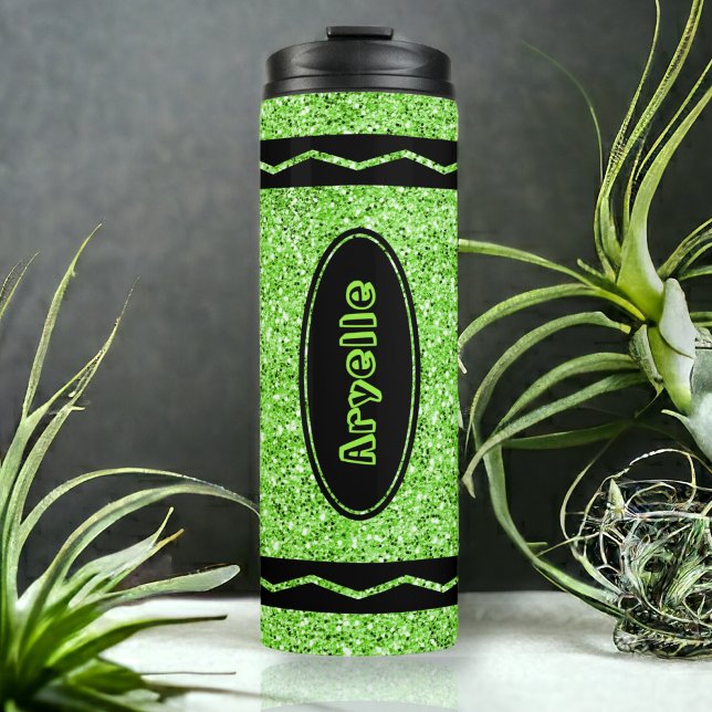 Apple Green Glitter Crayon Hot Drink Name Tumbler (Creator Uploaded)