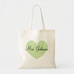 Apple green heart chevron tote bag for teacher