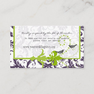 Apple Green Lapis Purple Damask Wedding Info Cards